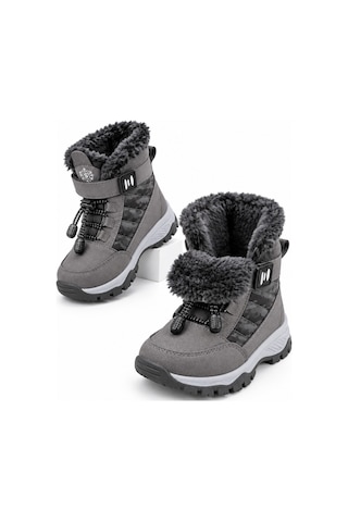 Muggo Peak İçi Kürklü Cırtlı Ve Bağcıklı Unisex Çocuk Kar Botu Gri
