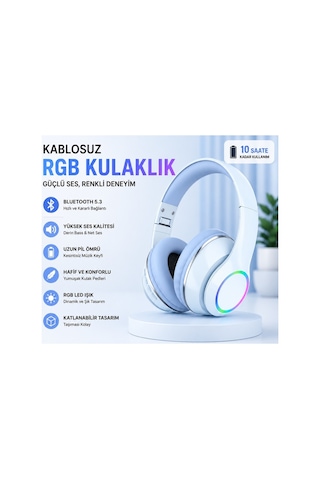 P101 Bluetooth Kulaklık 5.3 Wireless Headphone Şarjlı Kulaküstü Kulaklık Rgb Led Işıklı Fm Radyo Sd Kart Aux Girişli Mikrofonlu Type C Şarj