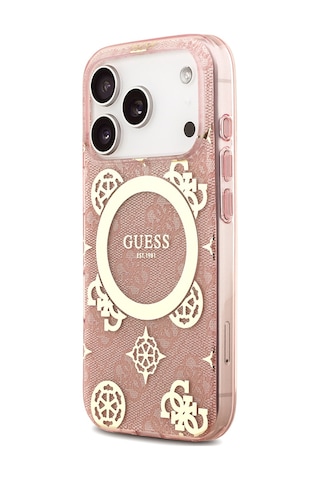 Apple iPhone Uyumlu 18 Pro Max Kılıf Guess Lisanslı M-safeli Iml Peony Ve 4g Desenli Klasik Logolu Kapak Pembe