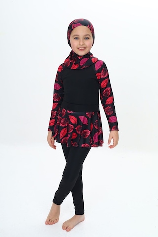 My Kids Wear Üç Parça Kız Çocuk Haşema, Tesettür, Etekli, Kapalı Mayo Mint Yeşili - Pembe