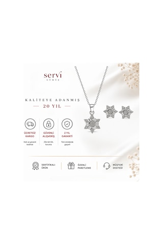 Servi 925 Ayar Gümüş Zirkon Taşlı Kar Tanesi Kolye Ve Küpe Seti-389