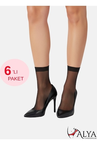 Alya Underwear Kadın Parlak Soket Çorap, 15 Den, Fit - 6'lı Paket Siyah 6'lı