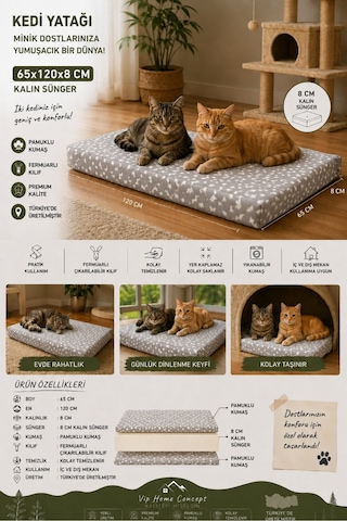 Xl Büyük Irk Köpek Yatağı Süngerli Fermuarlı Yıkanabilir Kılıflı Köpek Minderi 65x120x8 Cm-gri Yıldız
