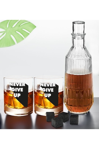 Bk Gift Dtf Motto Tasarımlı İkili Viski Kadehi, Viski Taşı Ve Karaf Seti-3, Arkadaşa Hediye, Sevgiliye Hediye Kobitmeyencom30459 Bk Gift