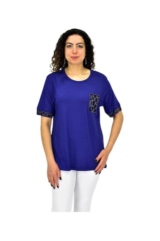 Caftan Kadın Kısa Kol Taşlı Bluz Bgl-st04709 Lacıvert