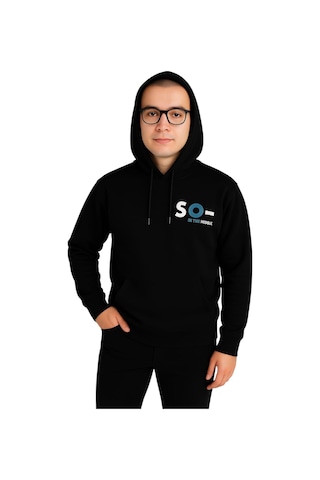 İrem Çocuk Giyim Erkek Çocuk Önü Arkası Spooky Yazı Desenli Kapüşonlu Siyah Renk Sweatshirt Siyah