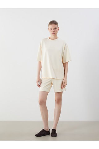 Lcw Vision Ekru Oversize Soft Touch Kadın Tişört