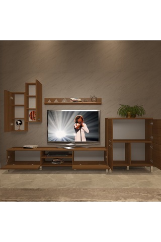 Decoraktiv Eko 6 Mdf Dvd Krom Ayaklı Tv Ünitesi Tv Sehpası Ceviz