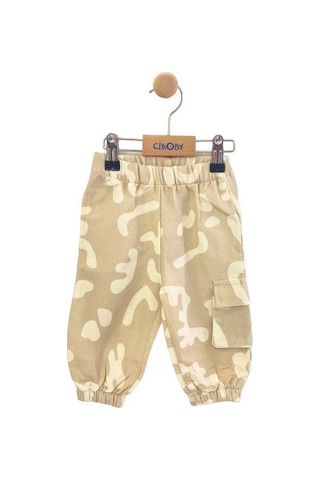 Erkek Bebek Desenli Kargo Cepli Pantolon-13811 Bej