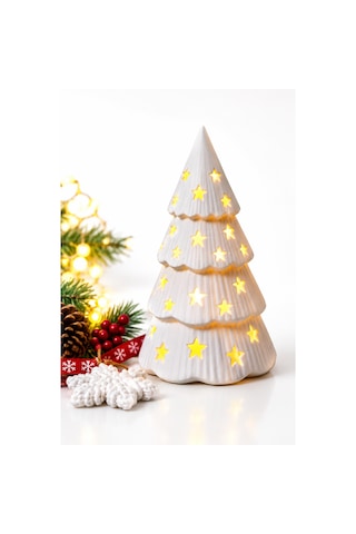 Tealight Mumlu Yılbaşı Ağacı Dekoratif Mumluk Beyaz