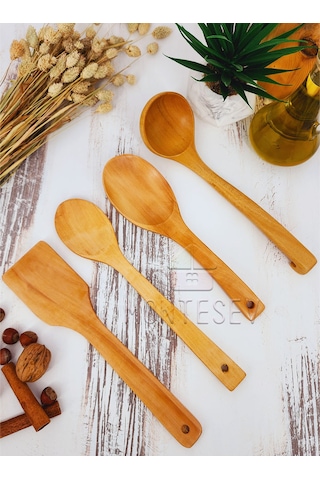 Ahşap Tahta Mutfak Kaşık Seti 4 Parça Kayın, Şimşir Ağacı 4-1