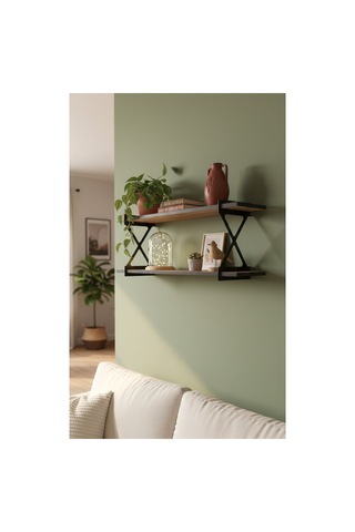 2'li Dekoratif Duvar Rafı Modern Tasarım, Kolay Montaj, 90x20 Cm - Ceviz Desenli Ceviz - 650505445 Ceviz