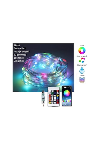 10 Mt Müzik Ritim Uyumlu Led Şerit Usb Girişli RGB