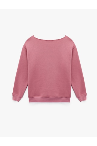 Koton Rahat Kalıp Şardonlu Uzun Kollu Geniş Yuvarlak Yaka Baskılı Sweatshirt Pembe 6wal10668ık Gülkurusu