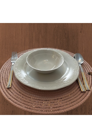 Pudra 6 Kişilik 7parça Amerikan Servis, Hasır Supla Takımı, Tabak Pudra