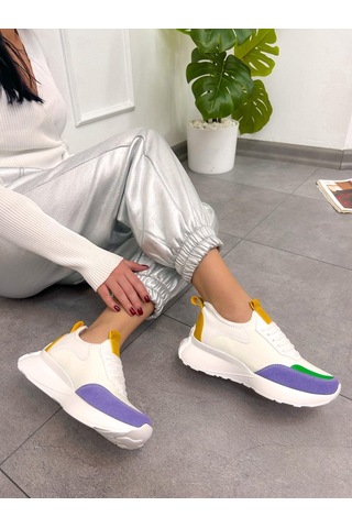 Erva'nın Butiği Beyaz Lila Triko Mines Kadın Bağcıklı Sneakers-5220 Beyazlila Triko