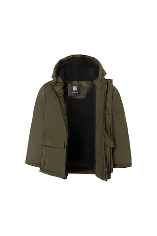 Kız Çocuk Haki İçi Kürklü Su Ve Rüzgar Geçirmez Kapüşonlu 3 Cep Kışlık Mont Haki