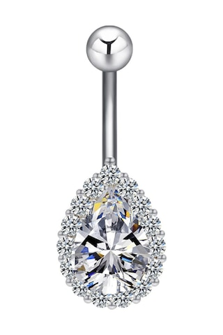 Chavin Beyaz Damla Taşlı Çelik Göbek Piercing Dt59By Beyaz