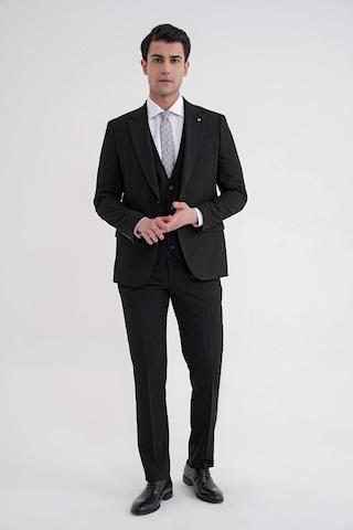 Efor Slim Fit Çift Yırtmaç %97 Yün Esnek Siyah Yelekli Klasik Takım Elbise Tk 937 Siyah