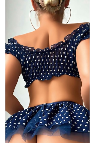 Fırfırlı Puantiyeli Lacivert Kostüm Çok Renkli