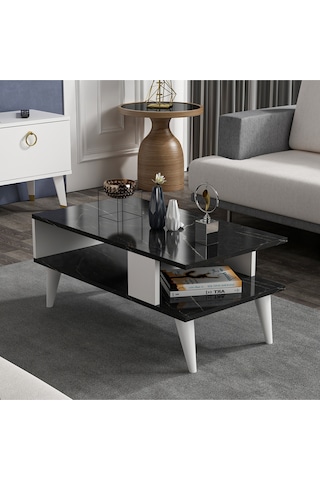 Ayla Orta Sehpa Siyah Mermer-beyaz Siyah Mermer Desen-beyaz