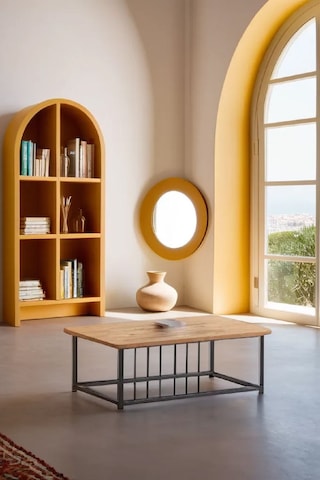 Ahşap Orta Sehpa 60x90 Modern Metal Ayak Siyah Tam Çerçeve Çam Desen Salon Ofis Balkon Sehpası - Town