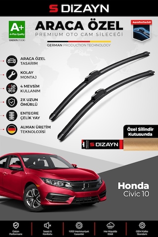 S-dizayn Honda Civic 10 Ön Cam Silecek Seti 2015-2021 Premium Araca Özel 65-45 Cm A+ Kalite