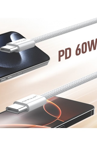 Konfulon Dc82 1m 60w Type-c To Type-c Pd Hızlı Şarj Kablo - Beyaz