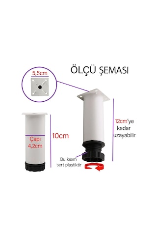 Metal Ayarlanabilir 10 Cm Beyaz Destek Ayağı Mobilya Kanepe Baza Koltuk Dolap Sehpa Tv Ünitesi Ayağı