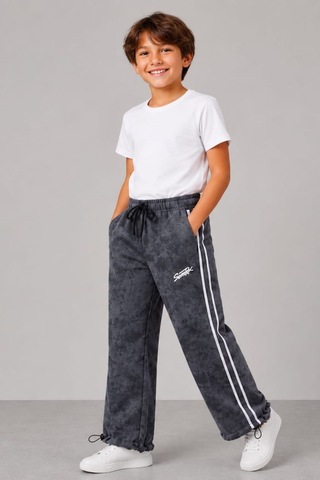 Pina Kids Erkek Çocuk Beli İpli Rahat Kesim Paça Ayarlanabilir Lastikli Eşofman Altı Esf7015 Füme