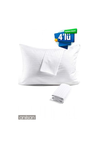 4l'ü Çizgili Saten Yastık Kılıfı 50x70 Cm, 83tel Beyaz