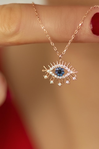 Bybarun Göz Nazar Gümüş Kolye Rose Gold