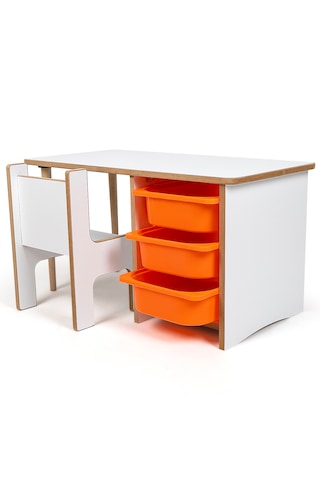 Industrial Living 3 Çekmeceli Çocuk Etkinlik Masası - Beyaz Mdf - Turuncu