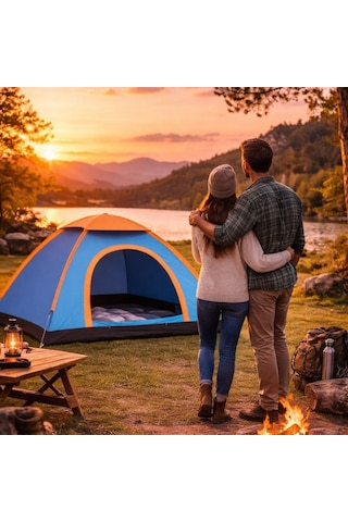 Buffer 3 Kişilik Yarı Otomatik Kurulum Kamp Çadırı Suya Dayanıklı, Taşıma Çantalı Outdoor Aile Çadırı, Piknik, Plaj Ve Doğa 200x150x110 Cm Sarı