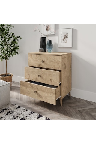 Gardenya 3 Çekmeceli Meşe Şifonyer - Tamamı 1. Kalite Mdf