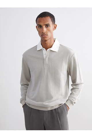 Lcw Vision Gri Kontrast Polo Yakalı Erkek Sweatshirt