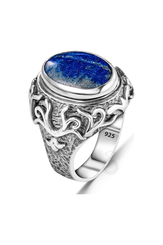 925 Ayar Gümüş Doğal Lapis Lazuli Taşlı Erkek Yüzük