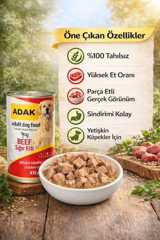 Adak Sığır Etli Yetişkin Köpek Konservesi 48 x 415 G