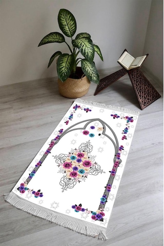 Dijital Baskı Kaymaz Tabanlı Yıkanabilir Püsküllü Seccade Scd0005 Renkli