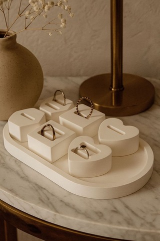 Yüzük Standı & Takı Organizer Seti Oval Dekoratif Tepsi Minimal Şık Tasarım