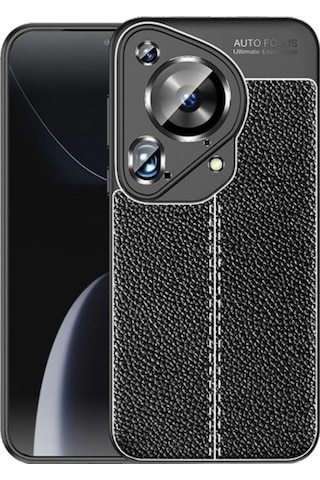 Huawei Pura 70 Ultra Silikon Kılıf Deri Desenli Kamera Korumalı Darbe Emici Kapak Siyah
