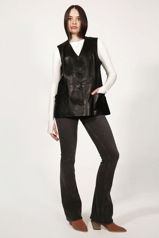 Dericlub Yb-2017 Gerçek Deri Kadın Yelek Siyah