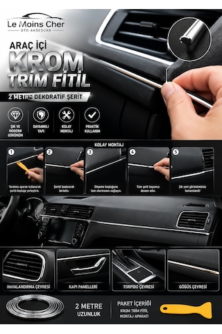 Renault R9 Broadway Araç İçi Krom Trim Fitil 2 Metre Nikelaj Dekoratif Şerit