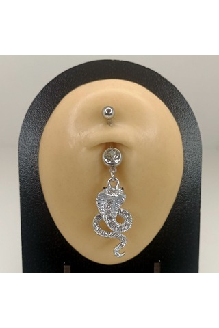 Aya Tasarım Gümüş Renk Kobra Yılan Model Göbek Piercing Gümüş