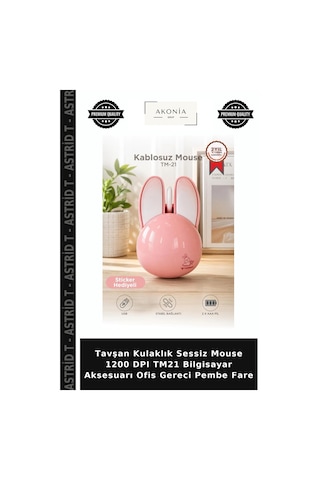 Tavşan Kulaklık Sessiz Mouse 1200 Dpı Tm21 Bilgisayar Aksesuarı Ofis Gereci Pembe Fare Diğer
