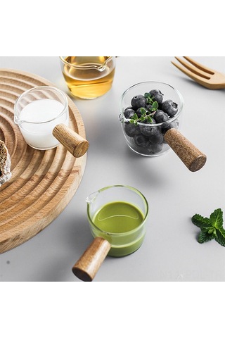 Padalink Cam Kilo Ve Ölçü Çizgili Kahve Sütü Kavanozu, Ahşap Saplı Ev Kullanıma İdeal, Konforlu Ve Dayanıklı Sütluk Diğer