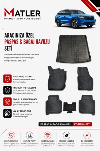 Skoda Kodiaq 2024 Model 4d Ekstra Havuzlu Paspas Ve Bagaj Havuzu Set