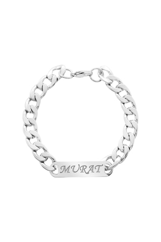 Silver Renk Gurmet Zincirli Modern Tasarım Kişiye Özel İsim/harf Yazılı Erkek Çelik Bileklik