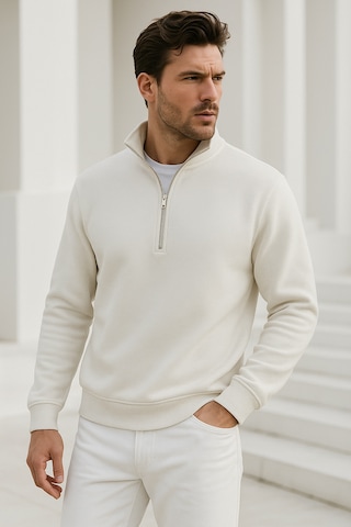 Rich Erkek Ekru Yarım Fermuarlı Sweatshirt Ekru