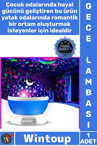 Lamba Yıldızlı Projeksiyon Galaxy Çocuk Yatak Oda Dekoratif Döner Tavana Işık Yansıtan Gece Lambası Çok Renkli